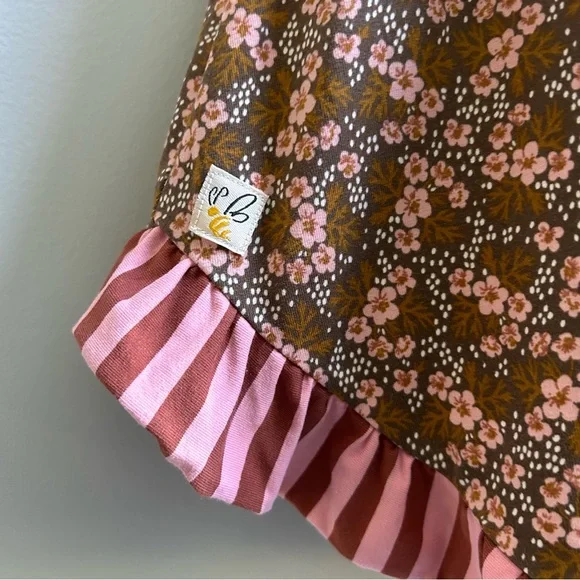 Wildflowers Pink Brown Floral Bell Sleeve Dress, Size 4
